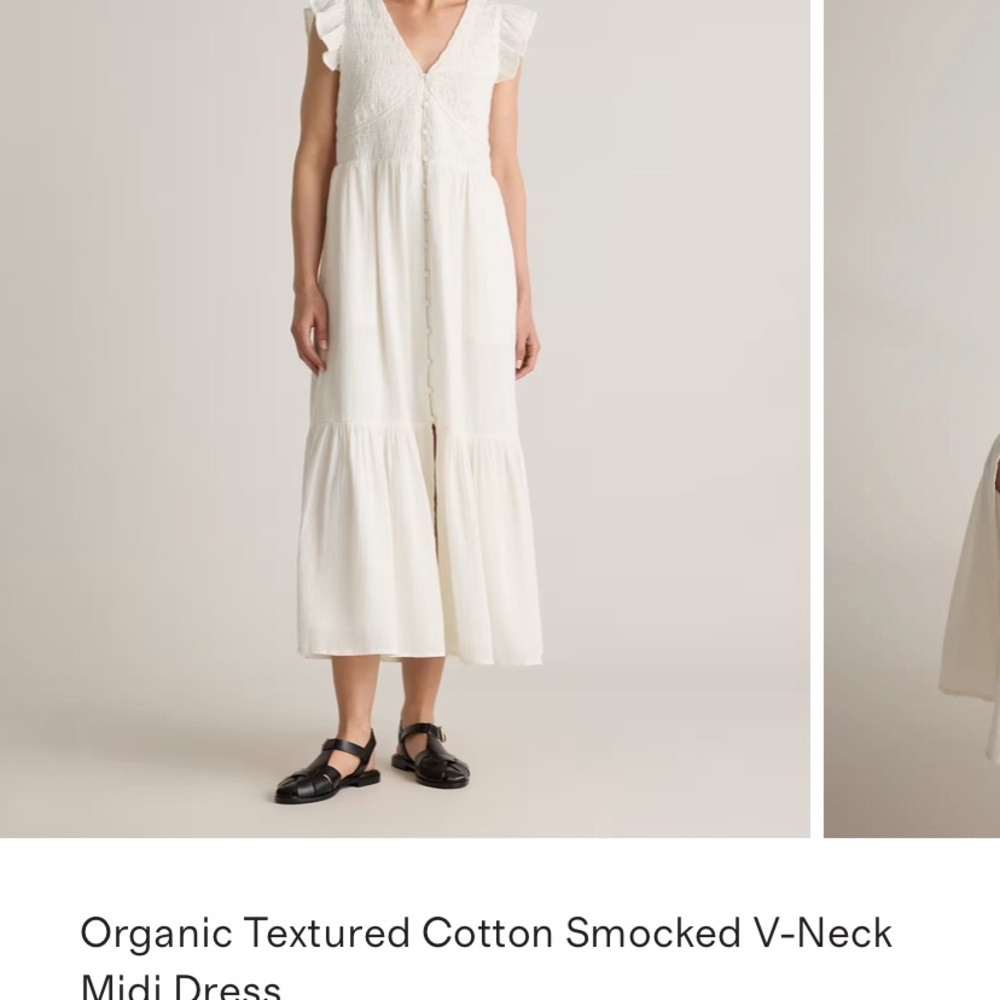 Quince Cream Cotton Smocked Midi Dress